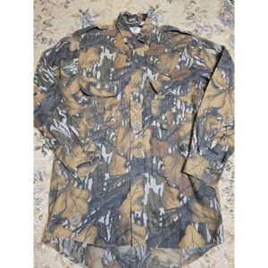 Vintage Mossy Oak Button Up Shirt Fall Foliage Leaf Hunting Camo USA Size S/M